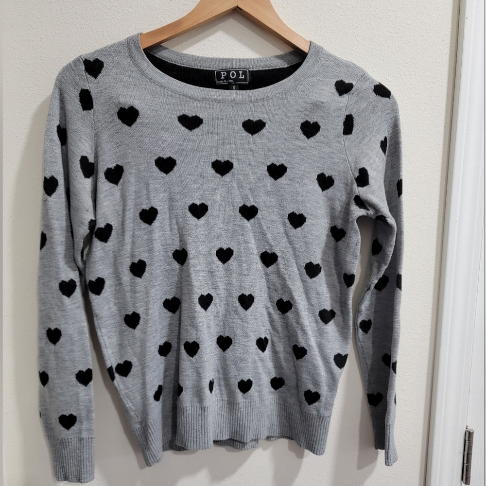 POL Gray Sweater with Black Heart Design
